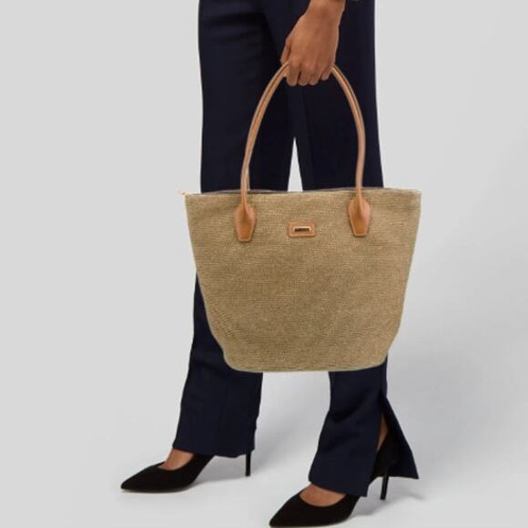 Eric Javits Leather Trim Strass Tote Shoulder Bag Leather Trim Zip Travel - Picture 10 of 10